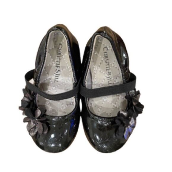 Christie and Jill Dress Shoe Shiny Black Patent Leather Floral Jeweled Size 5 - Picture 1 of 11